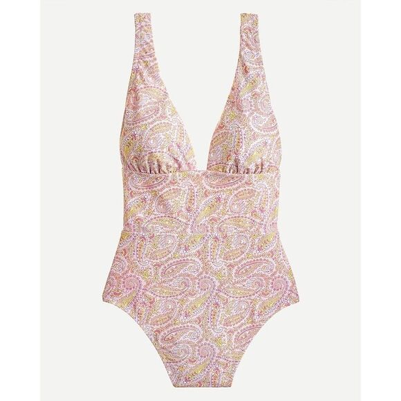 J. Crew Eco Plunge V-Neck One-Piece Swimsuit in Beach Paisley - Picture 2 of 9